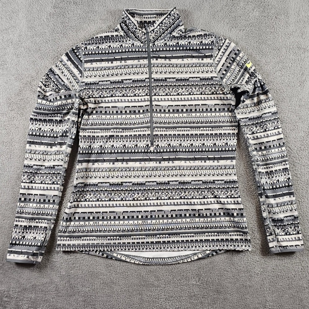 Nike Pro Dri-FIT Womens XL Quarter Zip Training Top Geometric Pixel Print Grey